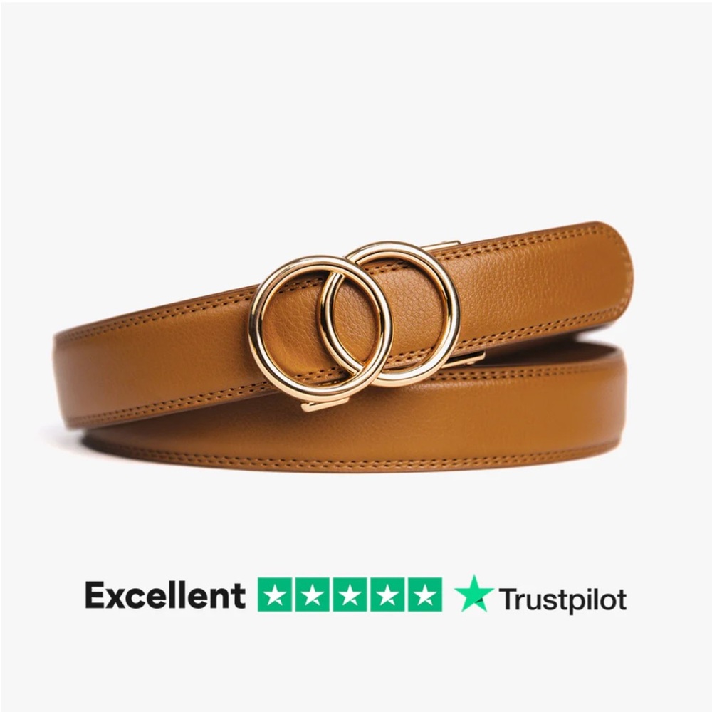 NWT Bella Belt — Elegant Tan Leather Belt with Gold Buckle